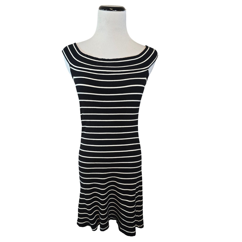 Reformation Black White Striped Ribbed Off Shoulder Mini‎ Bodycon Dress Large